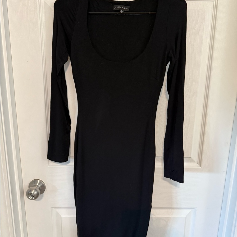 JLUXLABEL Black Long Sleeve Scoop Neck Bodycon Dress